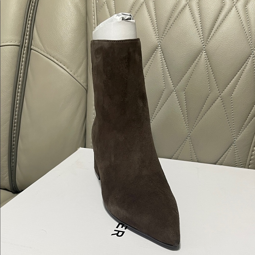 Marc Fisher Brown Suede Pointed Toe Block Heel Booties - Picture 3 of 12